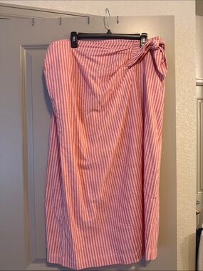 Universal Thread Pink and White Striped Midi Wrap Skirt with Side Tie